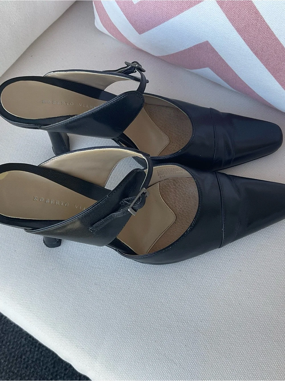 Roberto Vianni Black Leather Slingback Pointed Heels - Picture 1 of 3